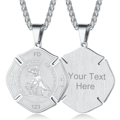 Collier Médaille Gravée Saint Florian pour Pompier pour Homme Argenté
