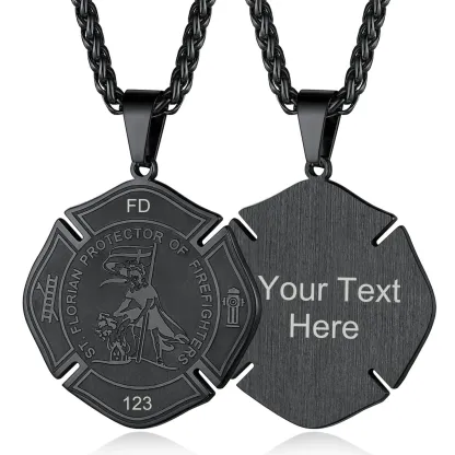 Collier Médaille Gravée Saint Florian pour Pompier pour Homme Noir