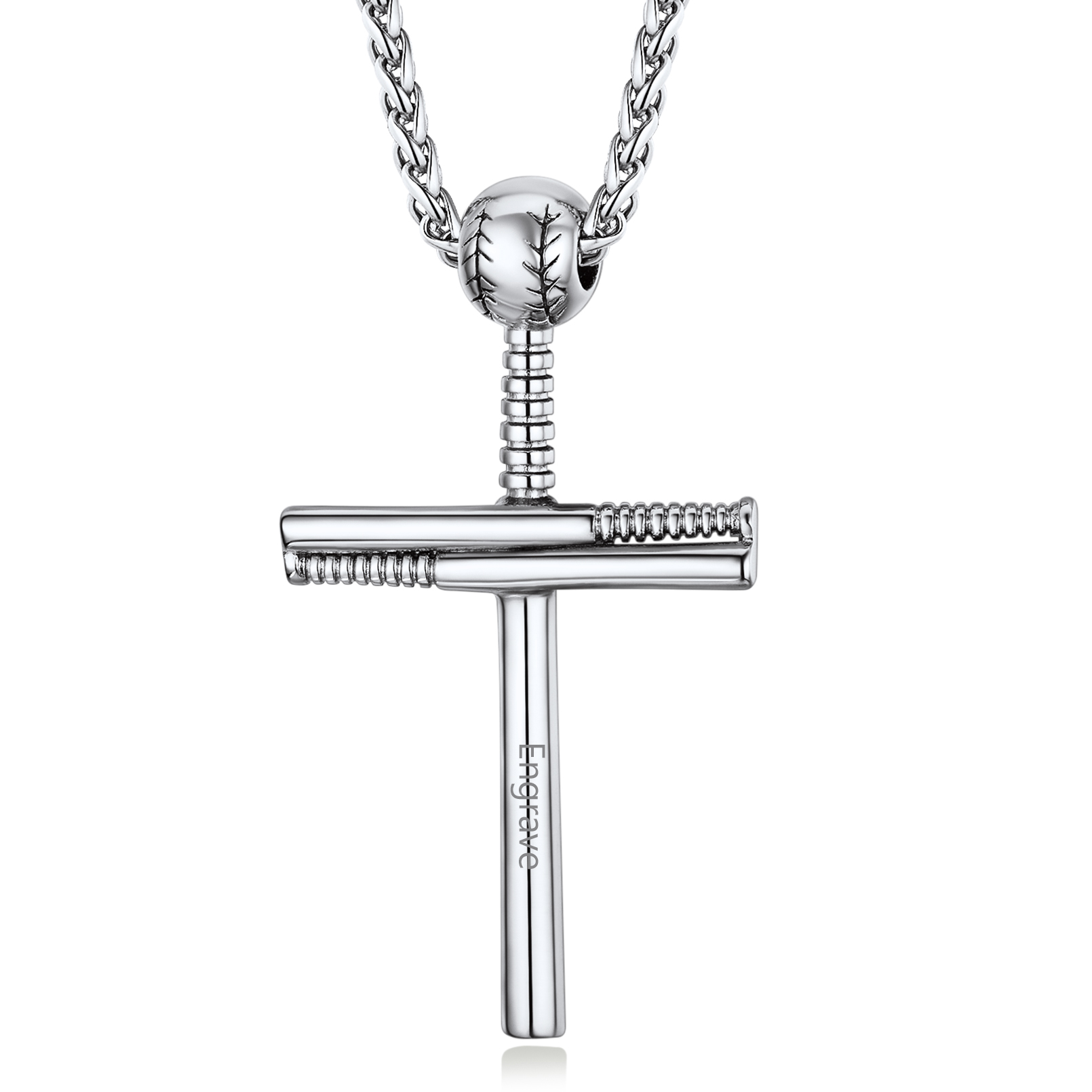 Collier Croix Baseball Personnalisé avec Gravure de Nom pour Homme Argenté