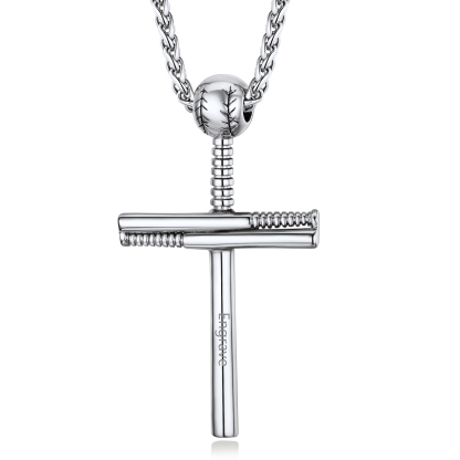 Collier Croix Baseball Personnalisé avec Gravure de Nom pour Homme Argenté