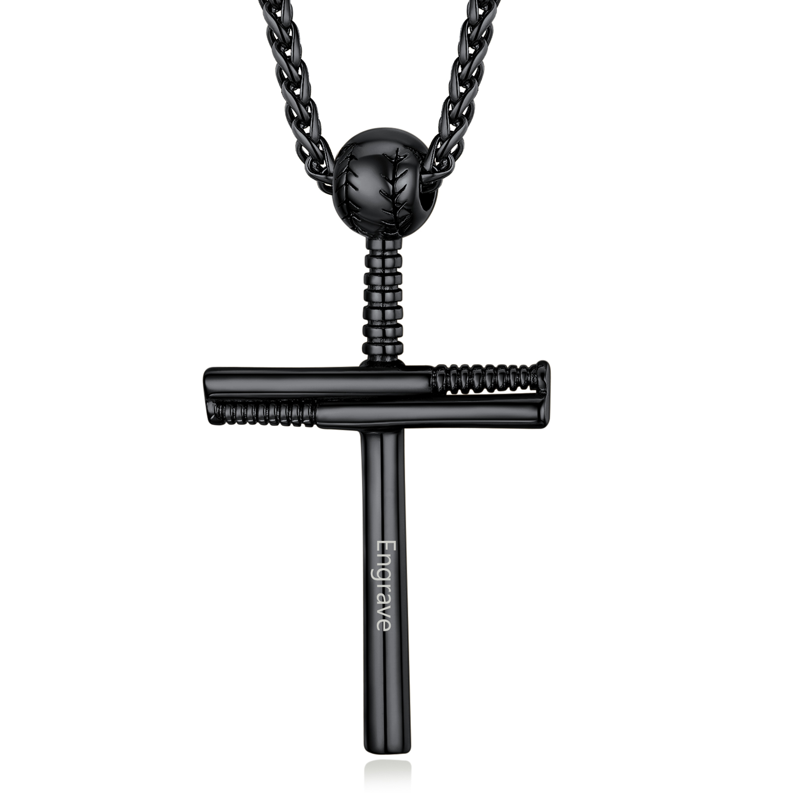 Collier Croix Baseball Personnalisé avec Gravure de Nom pour Homme Noir