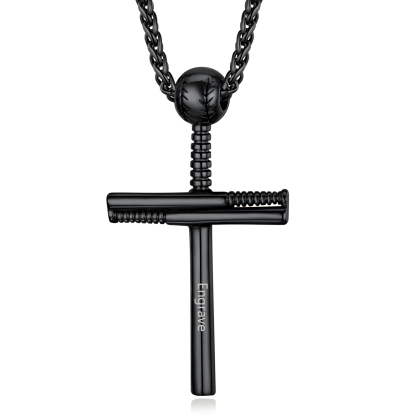 Collier Croix Baseball Personnalisé avec Gravure de Nom pour Homme Noir