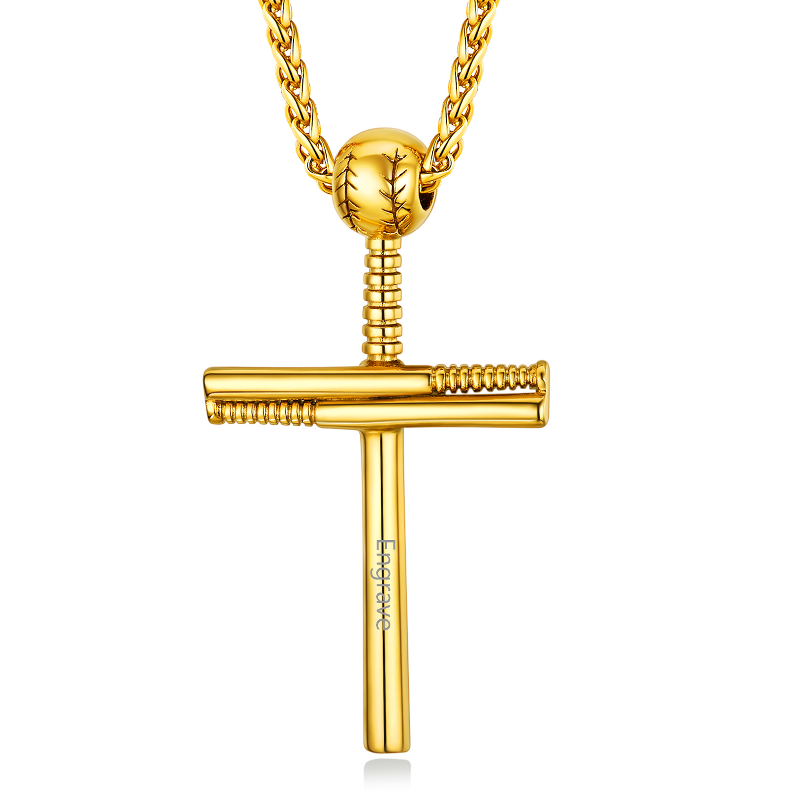 Collier Croix Baseball Personnalisé avec Gravure de Nom pour Homme Or
