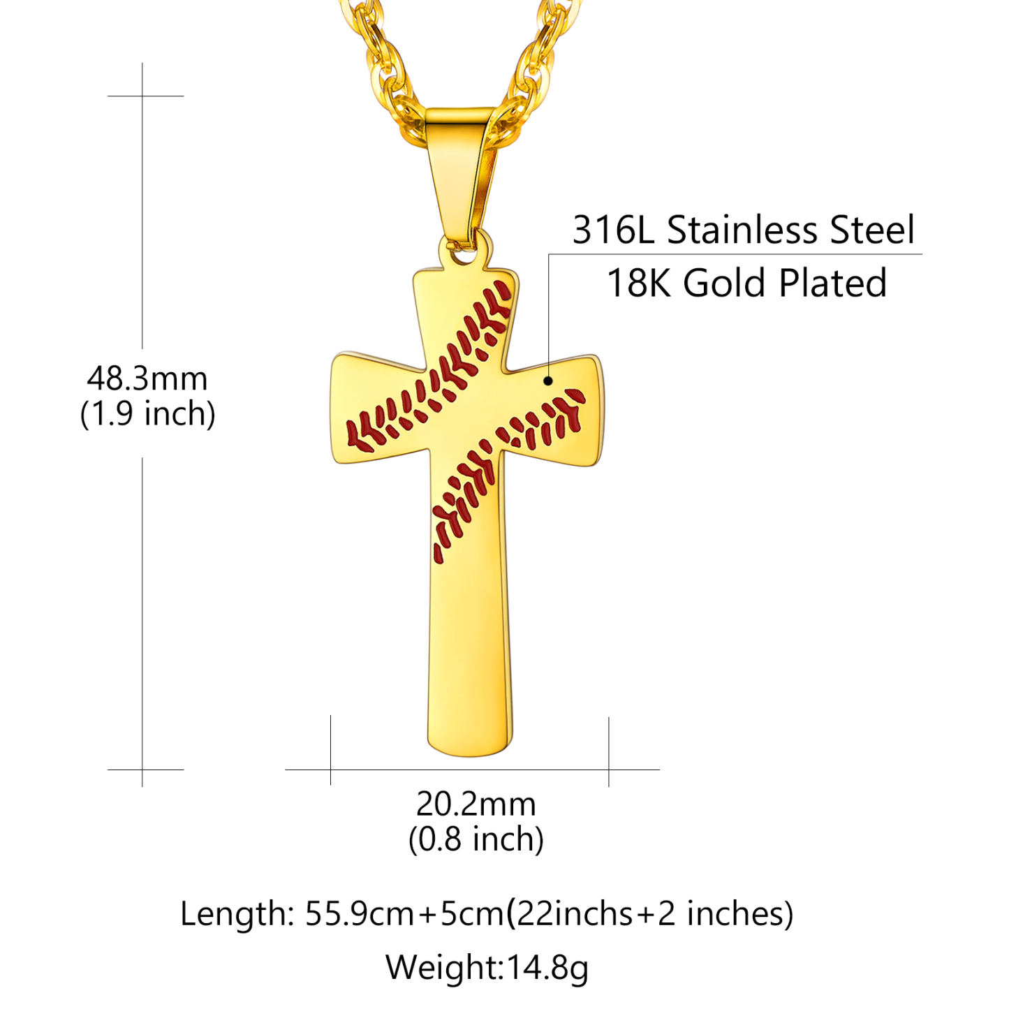 Collier Croix de Baseball Personnalisé avec Gravure pour Homme Taille