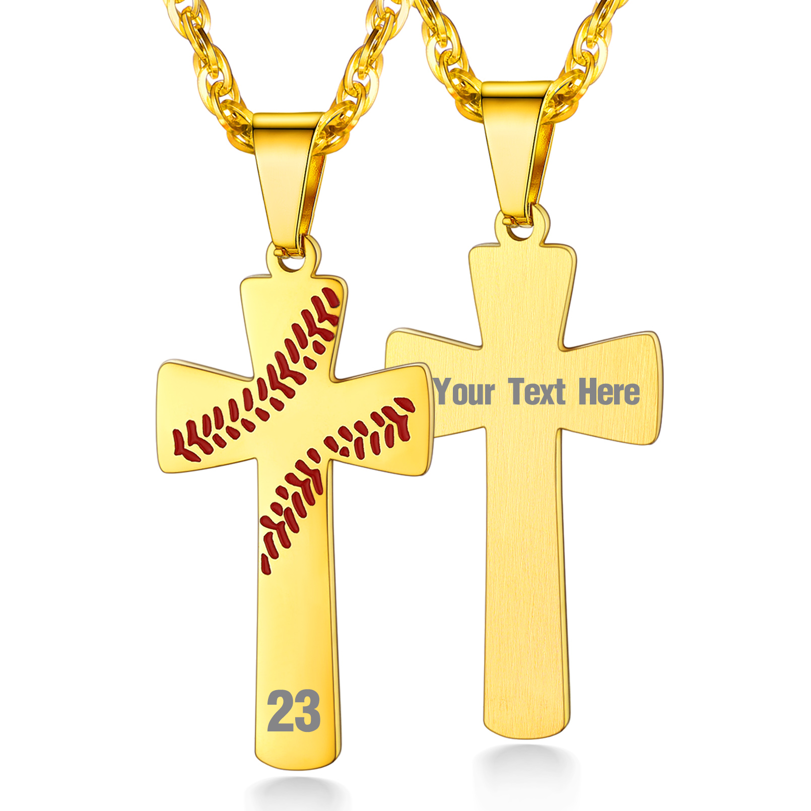 Collier Croix de Baseball Personnalisé avec Gravure pour Homme Or