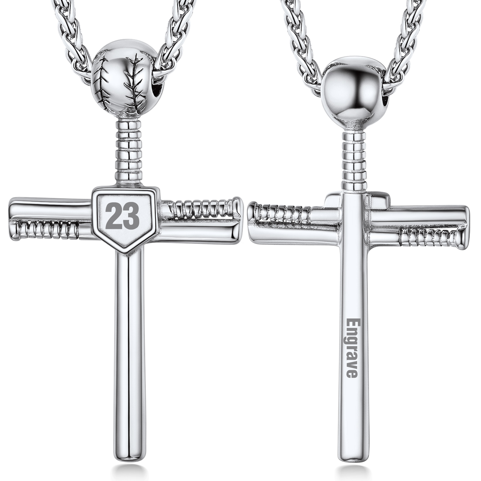 Collier Croix de Baseball Personnalisé avec Numéro Gravé  Argenté