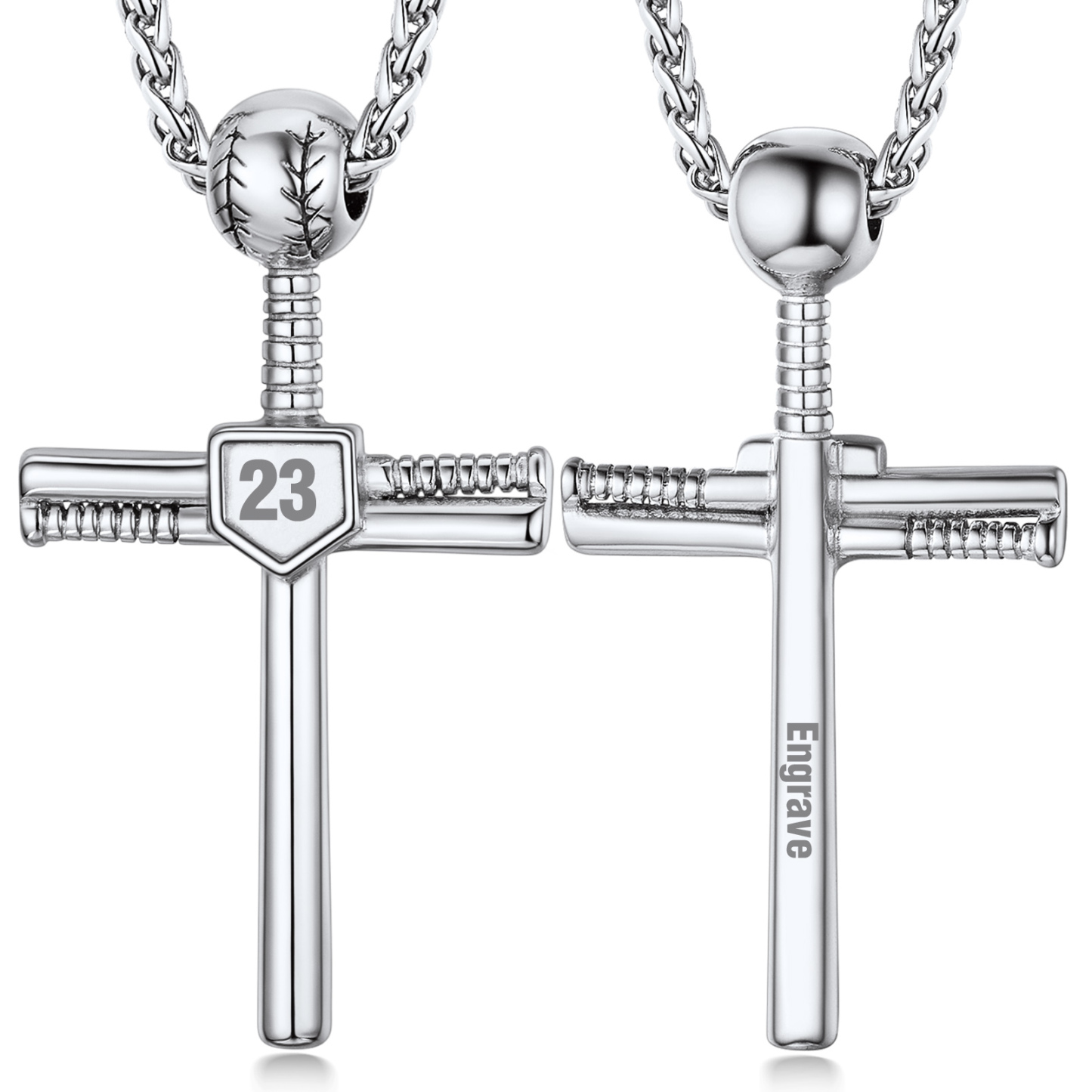 Collier Croix de Baseball Personnalisé avec Numéro Gravé  Argenté