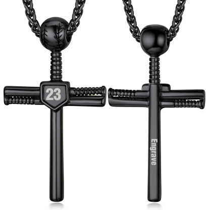 Collier Croix de Baseball Personnalisé avec Numéro Gravé Noir