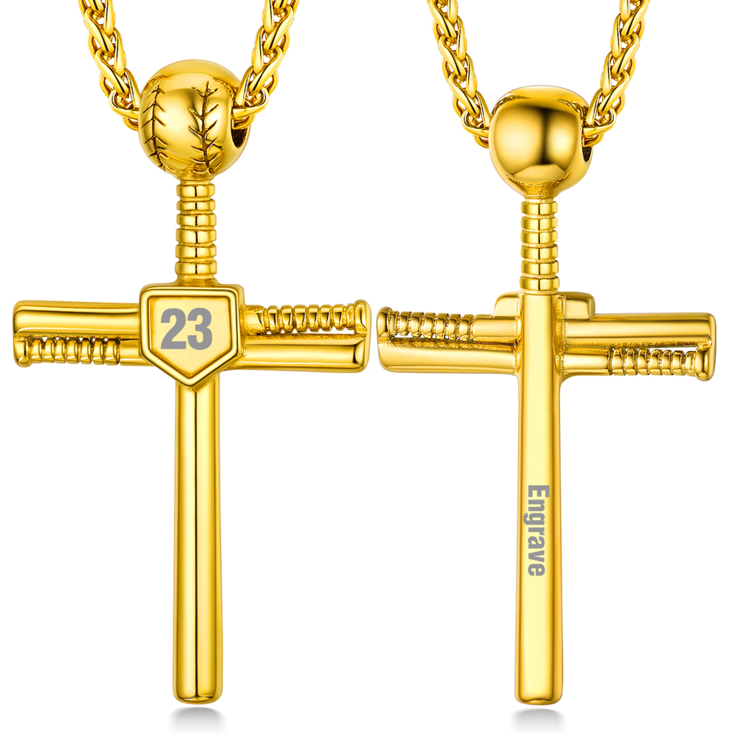 Collier Croix de Baseball Personnalisé avec Numéro Gravé Or