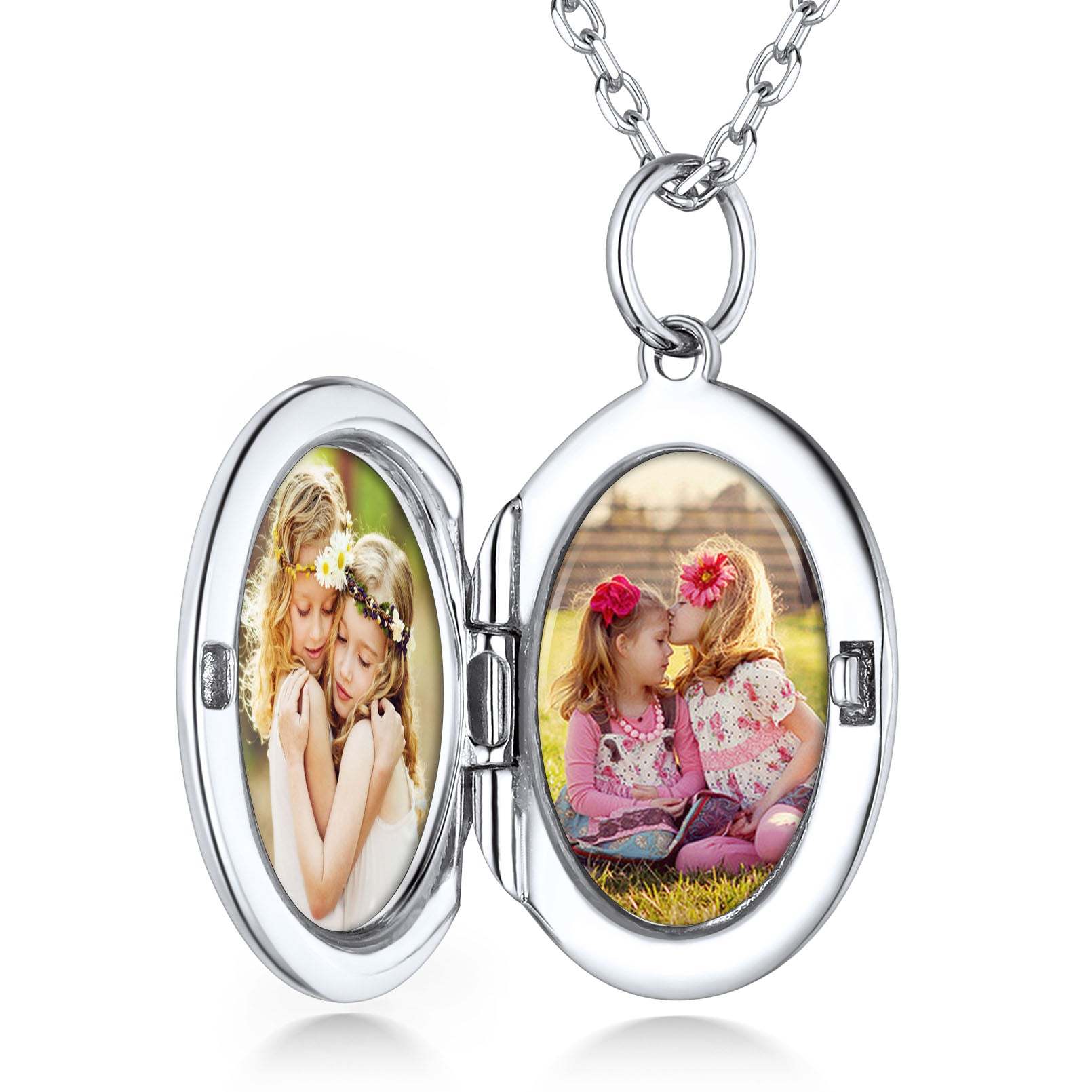 Collier avec Médaillon Ovale Personnalisé et Photos pour Femme Argenté