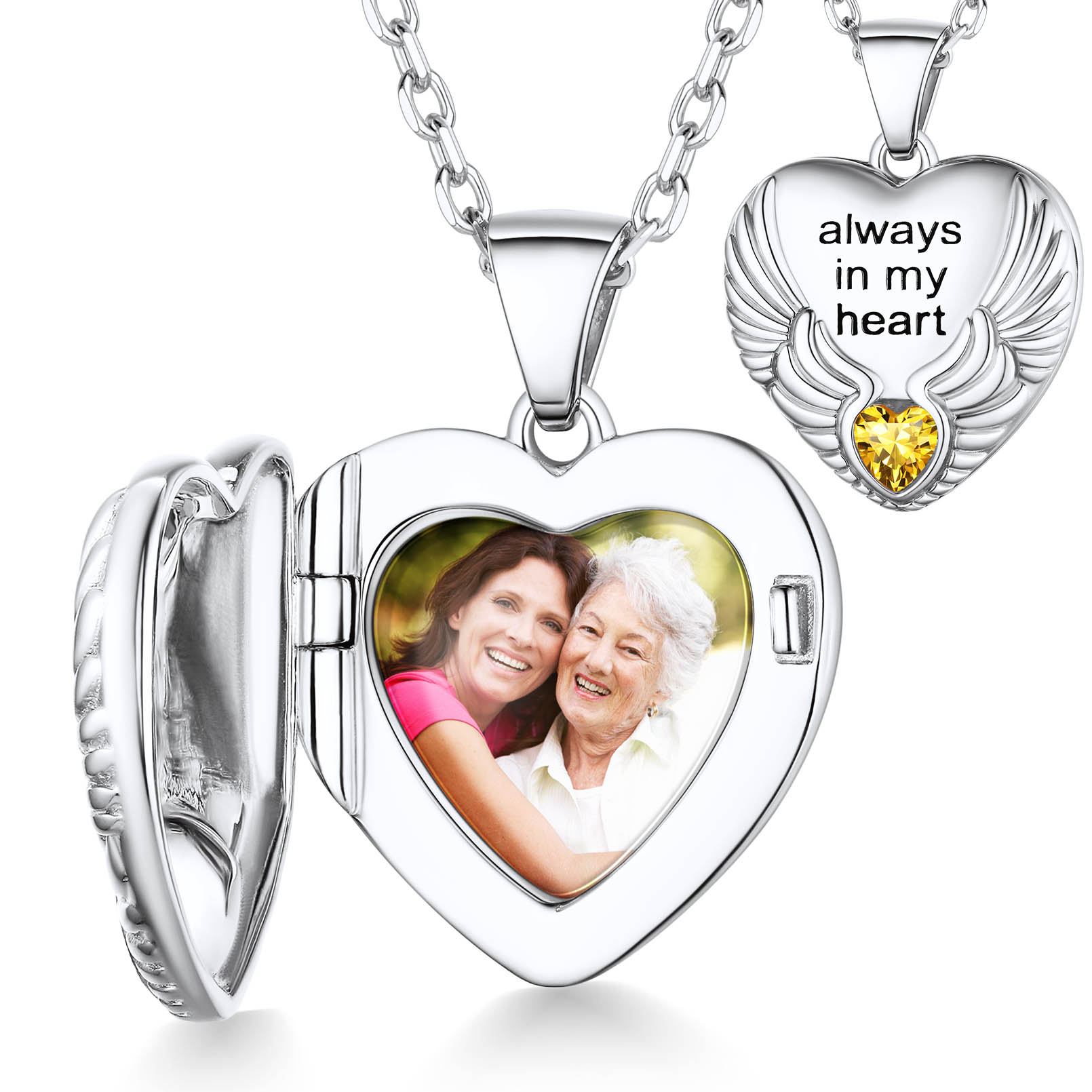 Collier Médaillon Personnalisé avec Photo et Pierre de Naissance Argenté