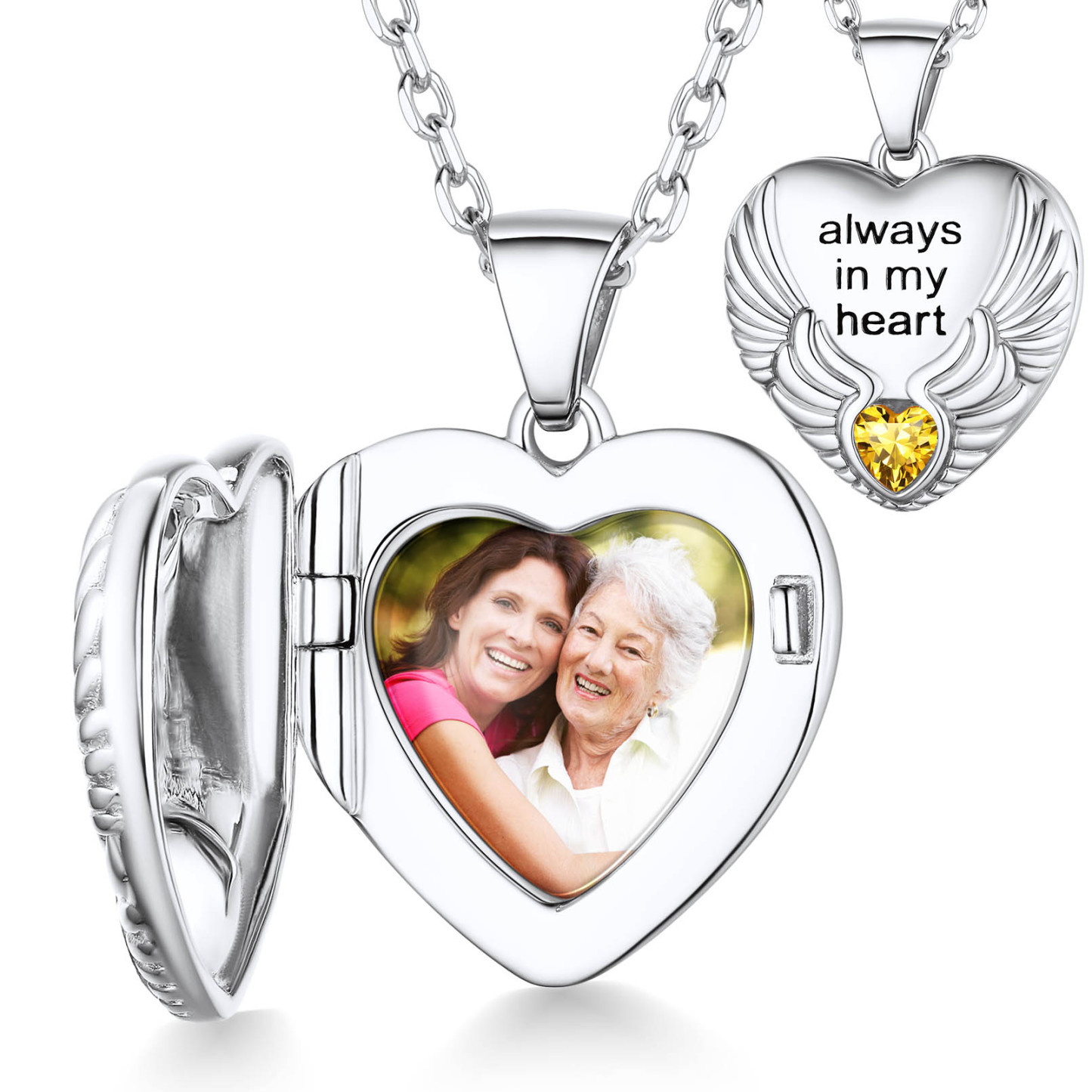 Collier Médaillon Personnalisé avec Photo et Pierre de Naissance Argenté