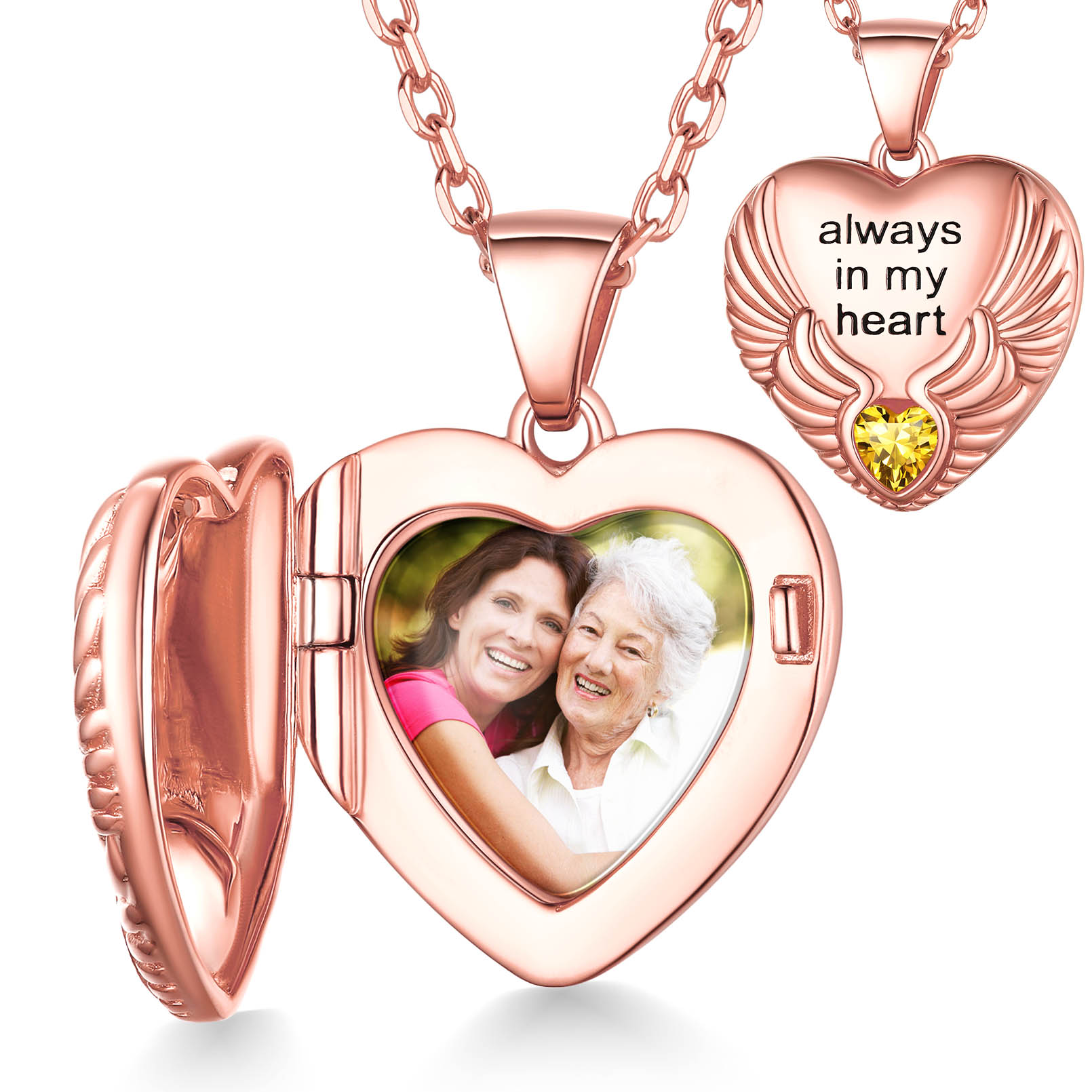 Collier Médaillon Personnalisé avec Photo et Pierre de Naissance Or Rose