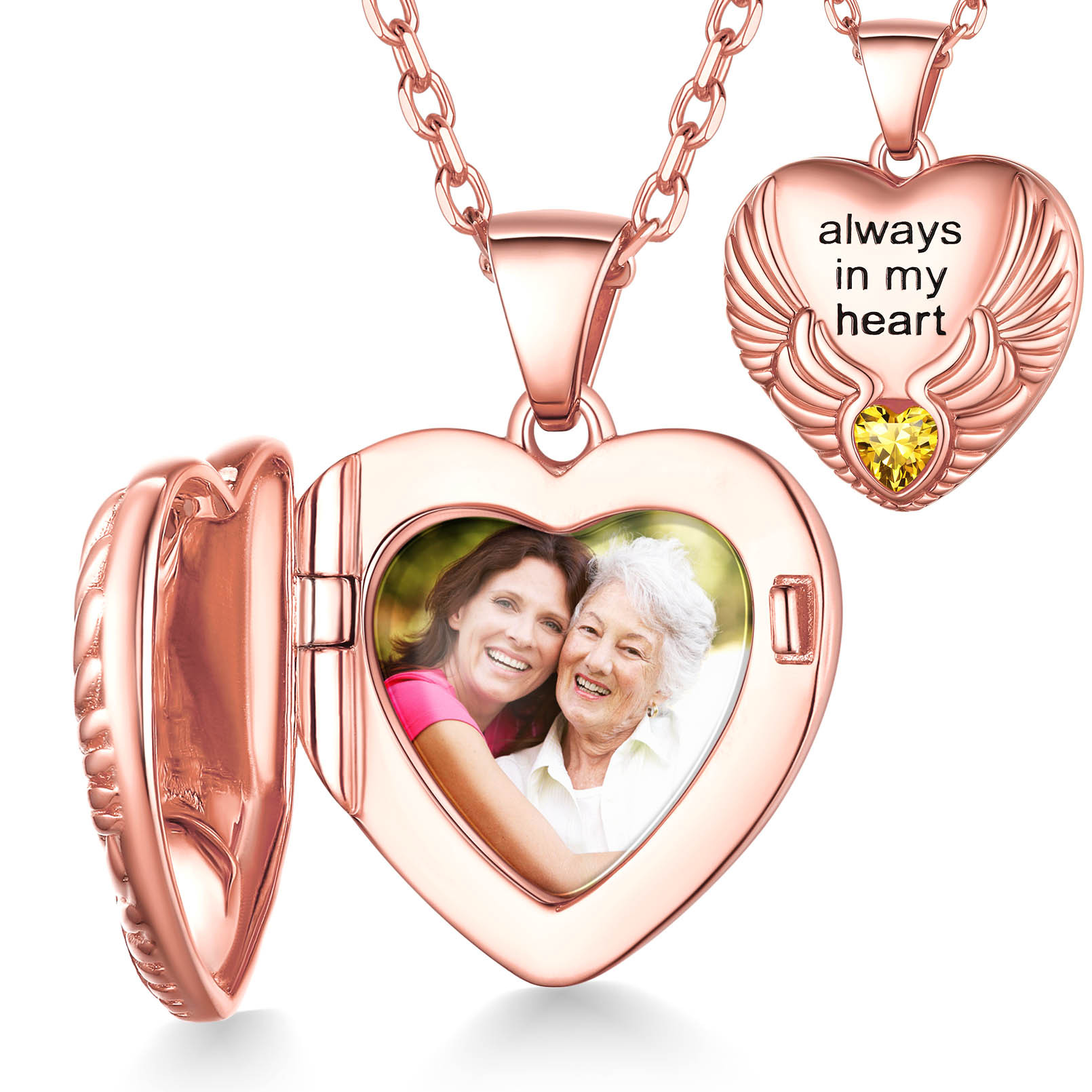 Collier Médaillon Personnalisé avec Photo et Pierre de Naissance Or Rose