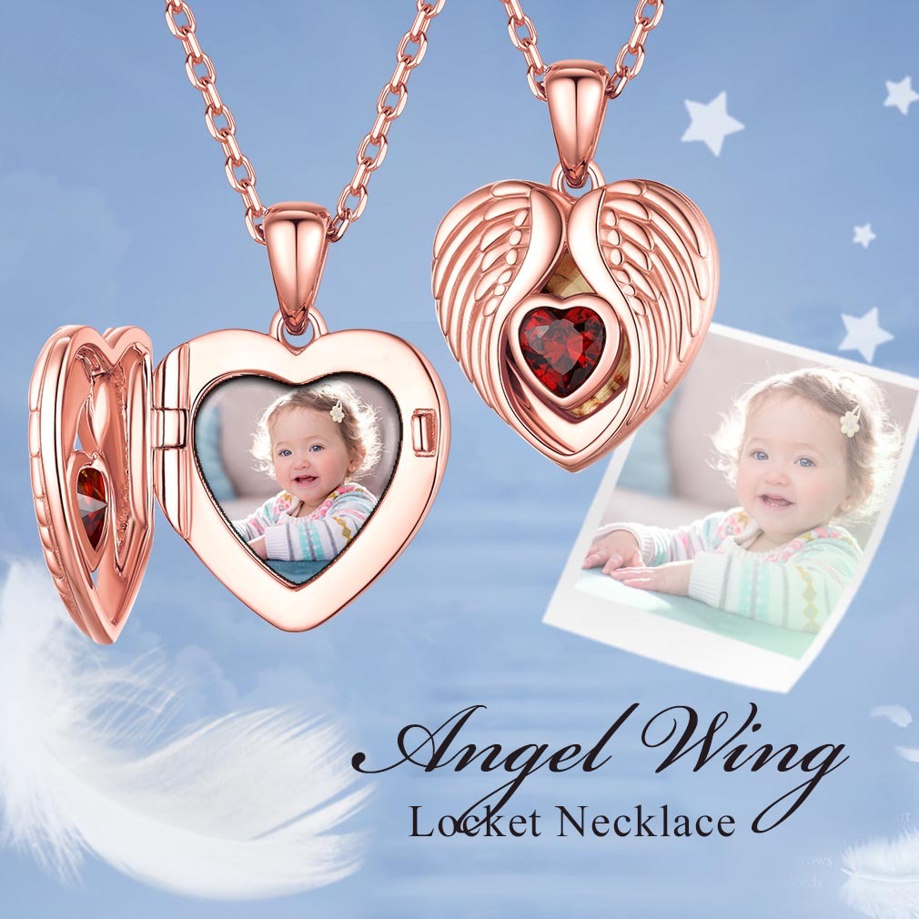 Collier Médaillon avec Photo et Pierre de Naissance pour Femmes