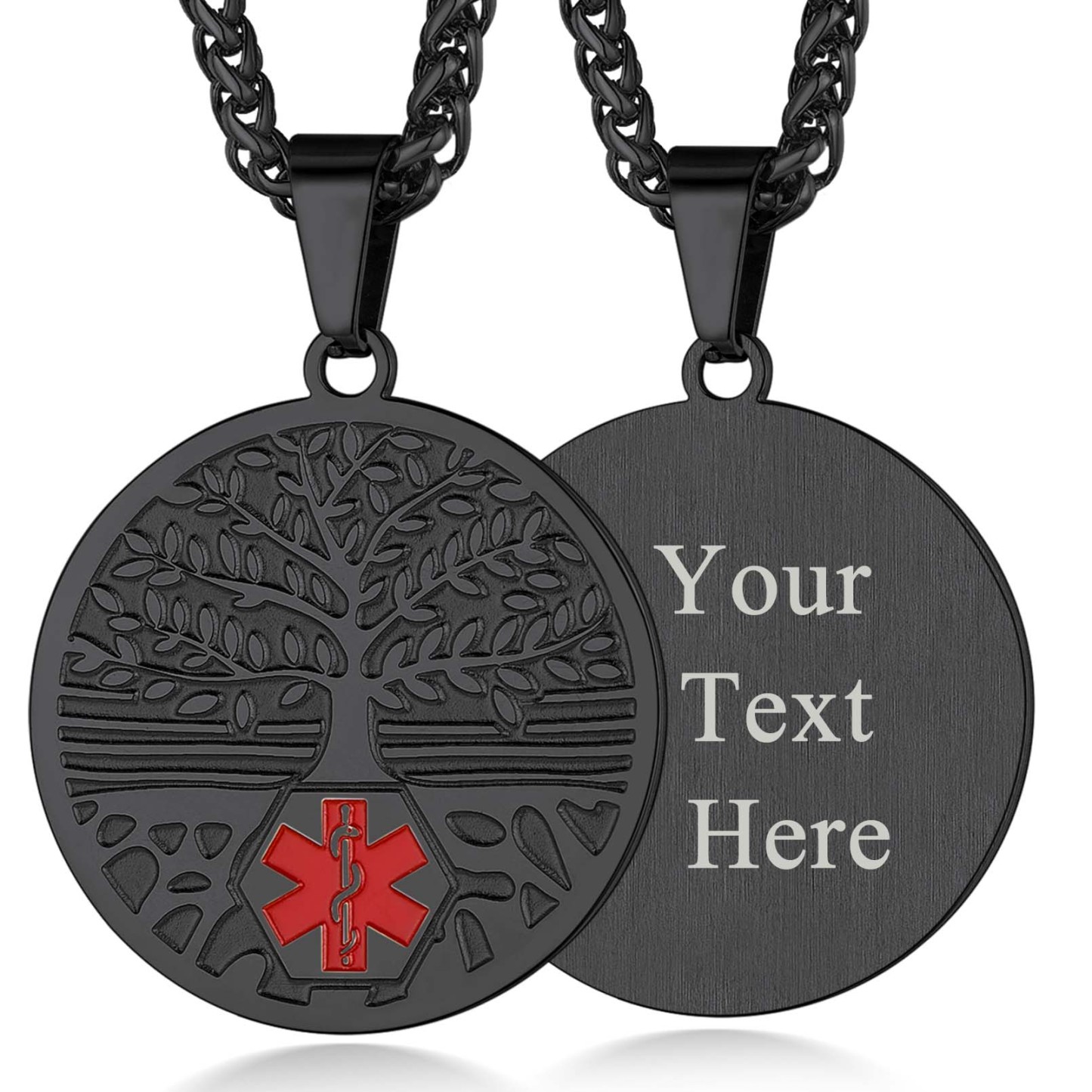 Collier Médical Personnalisé avec Pendentif d'Urgence Noir