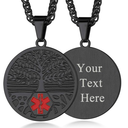 Collier Médical Personnalisé avec Pendentif d'Urgence Noir