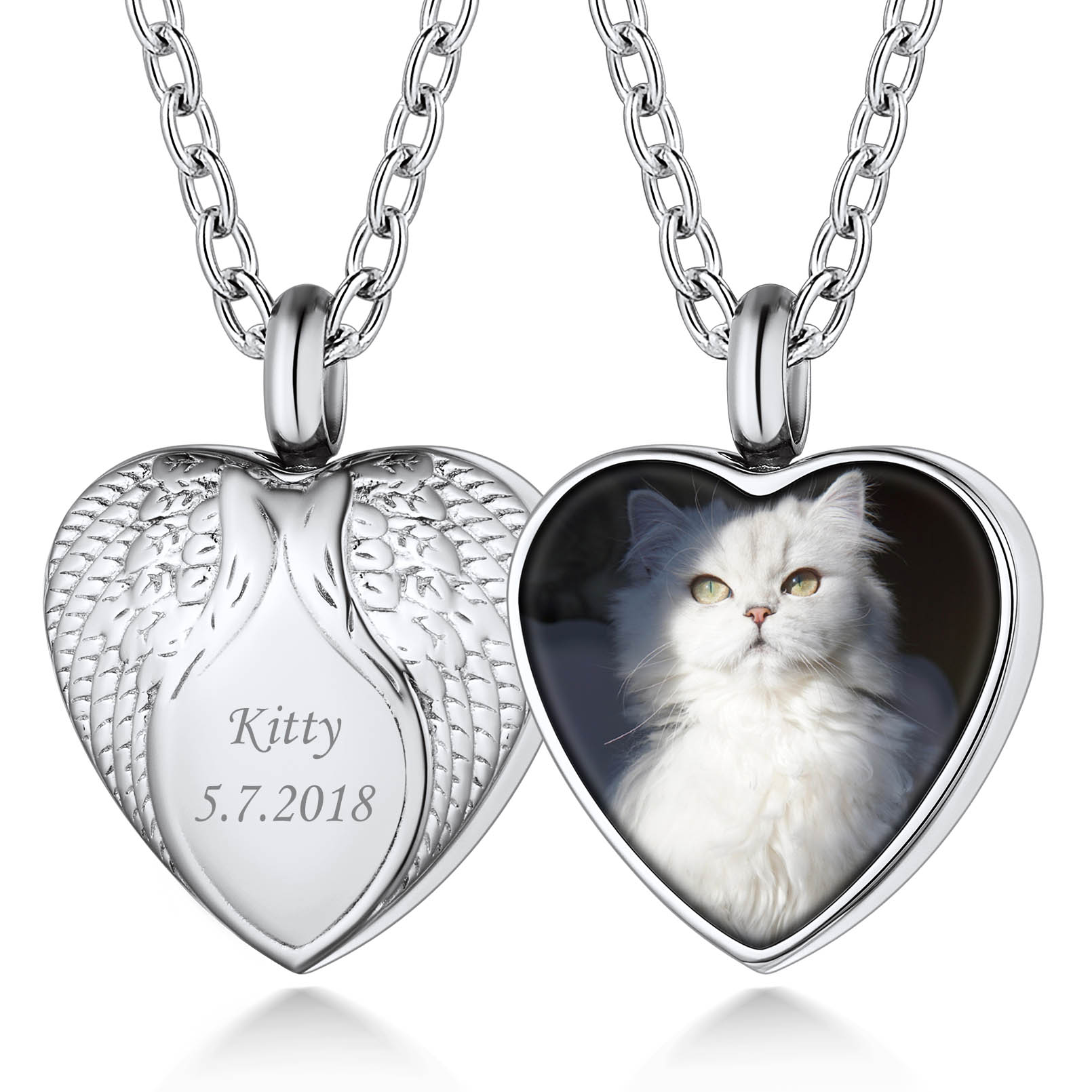 Collier Urne Personnalisé avec Photo Gravé pour Cendres Argenté