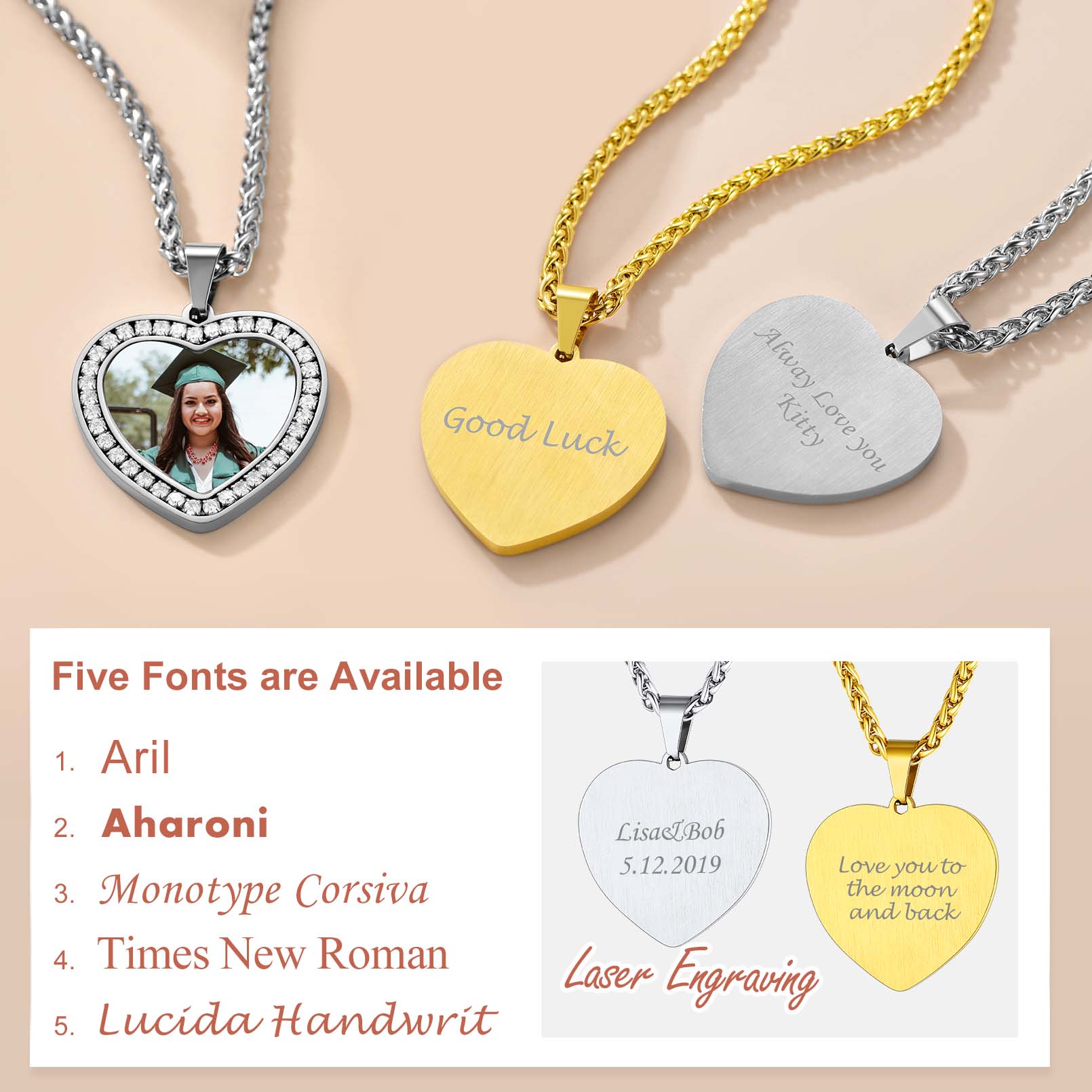  Collier Photo Personnalisé en Acier Inoxydable avec Gravure Police