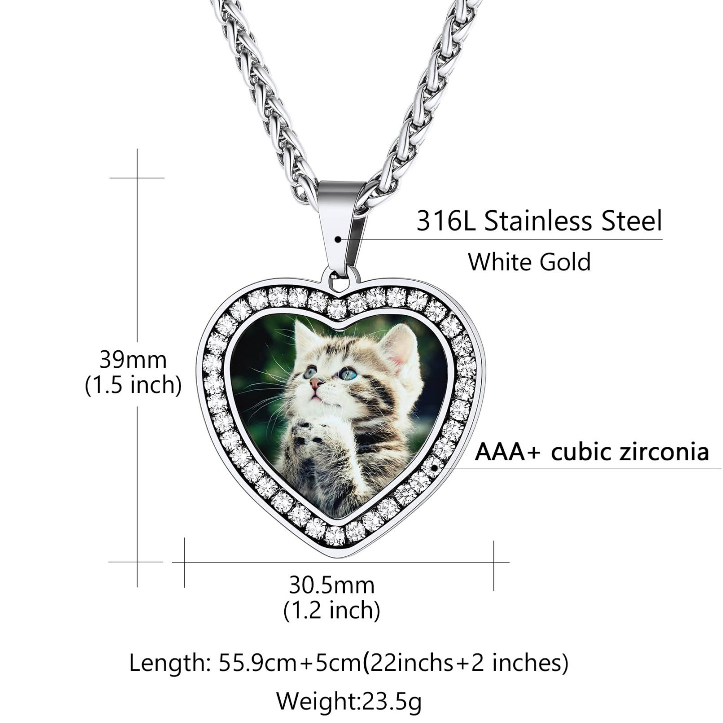  Collier Photo Personnalisé en Acier Inoxydable avec Gravure Taille