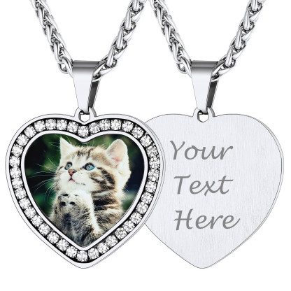  Collier Photo Personnalisé en Acier Inoxydable avec Gravure Argenté