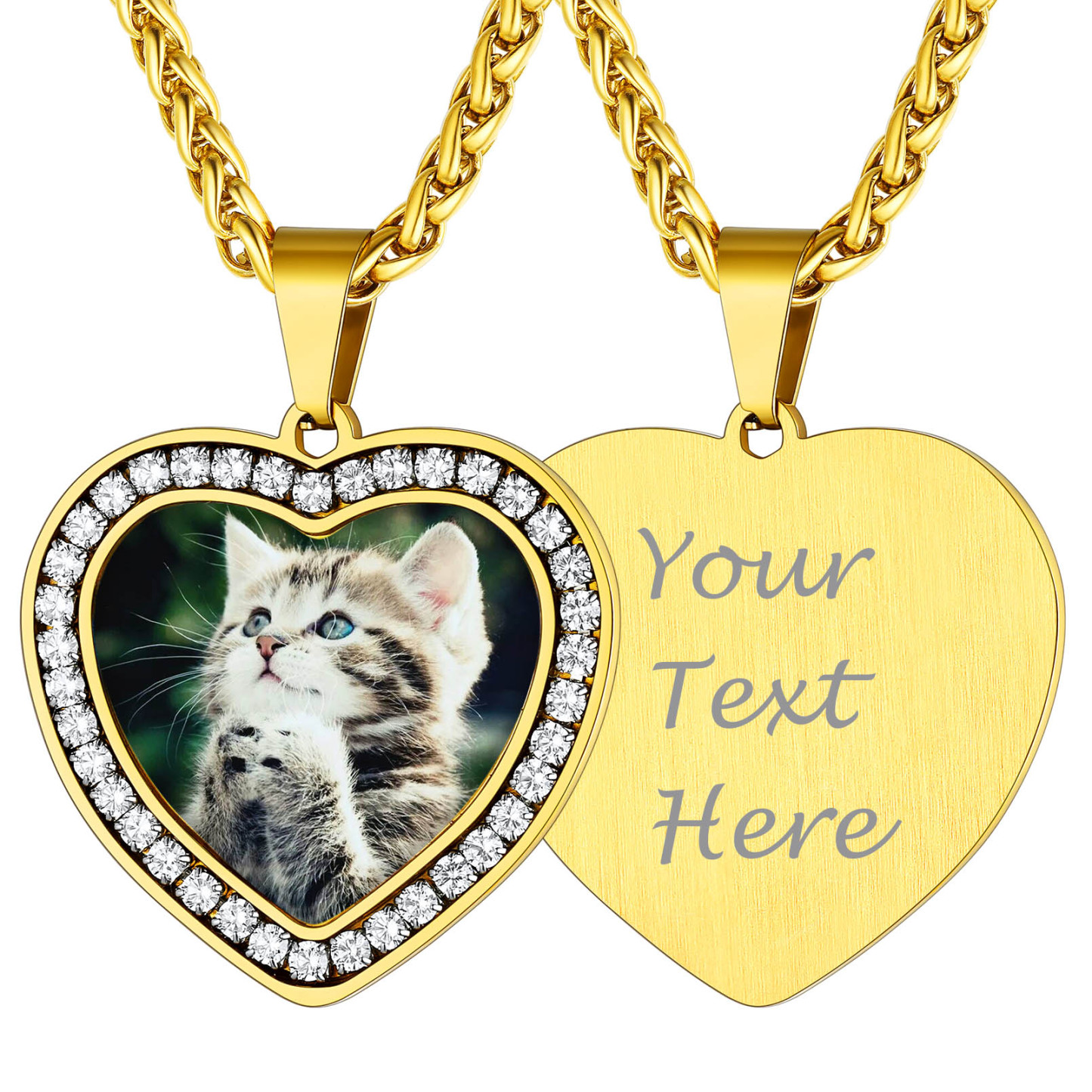  Collier Photo Personnalisé en Acier Inoxydable avec Gravure Or