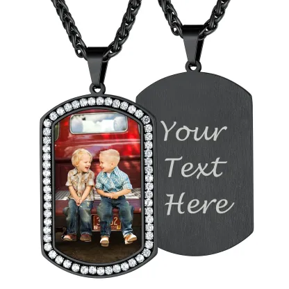 Collier Pendentif Plaque Militaire Personnalisée avec Photo pour Homme Noir
