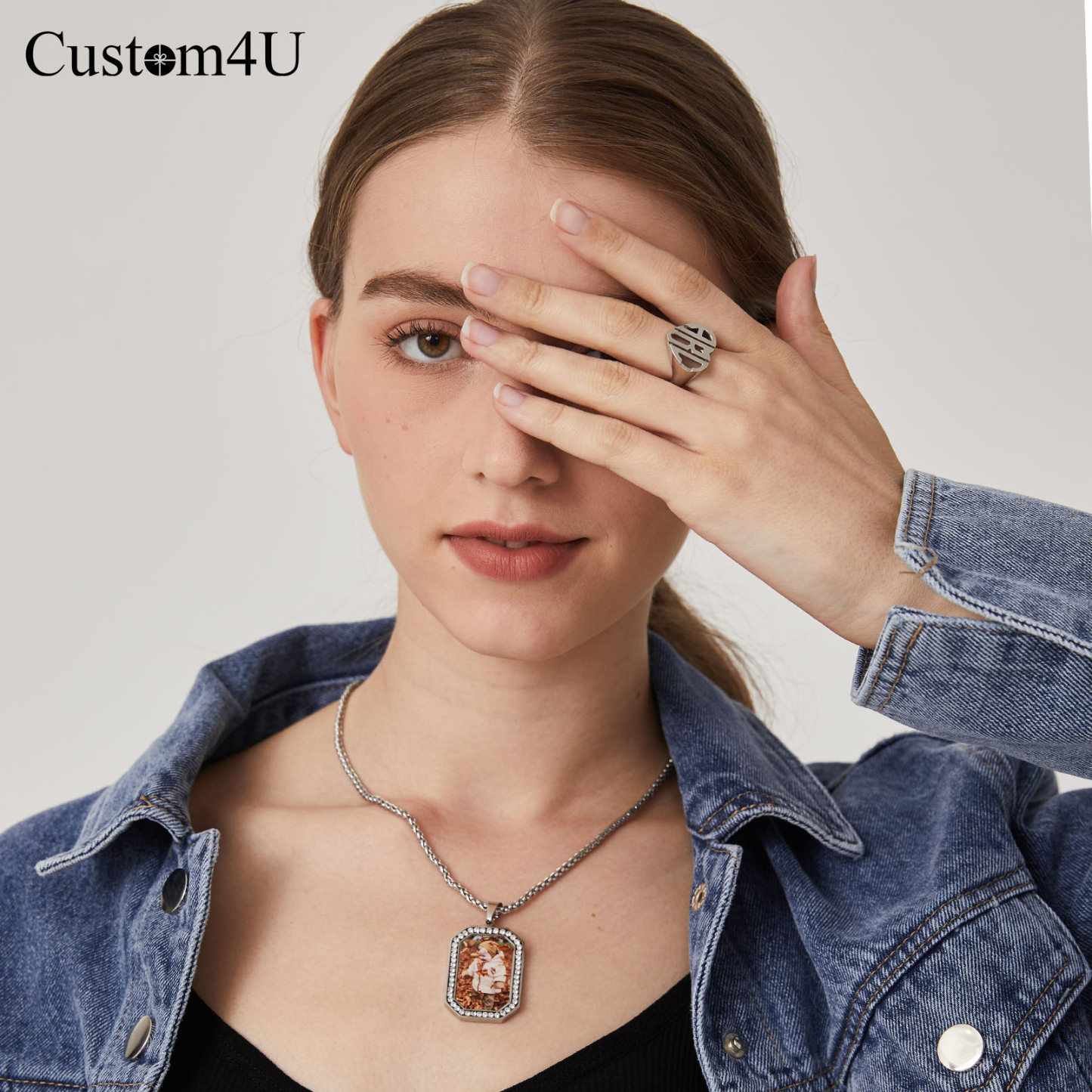 Collier Pendentif Photo Personnalisé en Zircon Cubique 