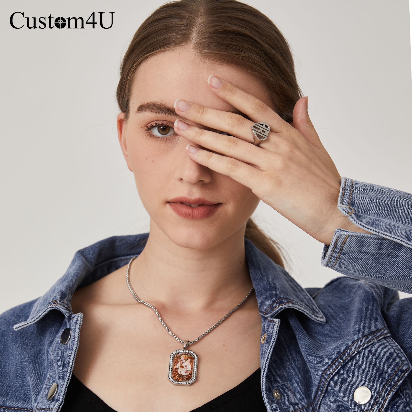 Collier Pendentif Photo Personnalisé en Zircon Cubique 