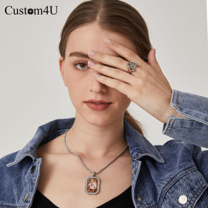 Collier Pendentif Photo Personnalisé en Zircon Cubique 