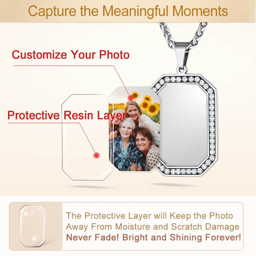 Collier Pendentif Photo Personnalisé avec Zircon Cubique pour Homme Protective