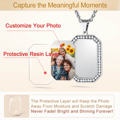 Collier Pendentif Photo Personnalisé avec Zircon Cubique pour Homme Protective