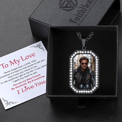 Collier Pendentif Photo Personnalisé avec Zircon Cubique pour Homme Boîte