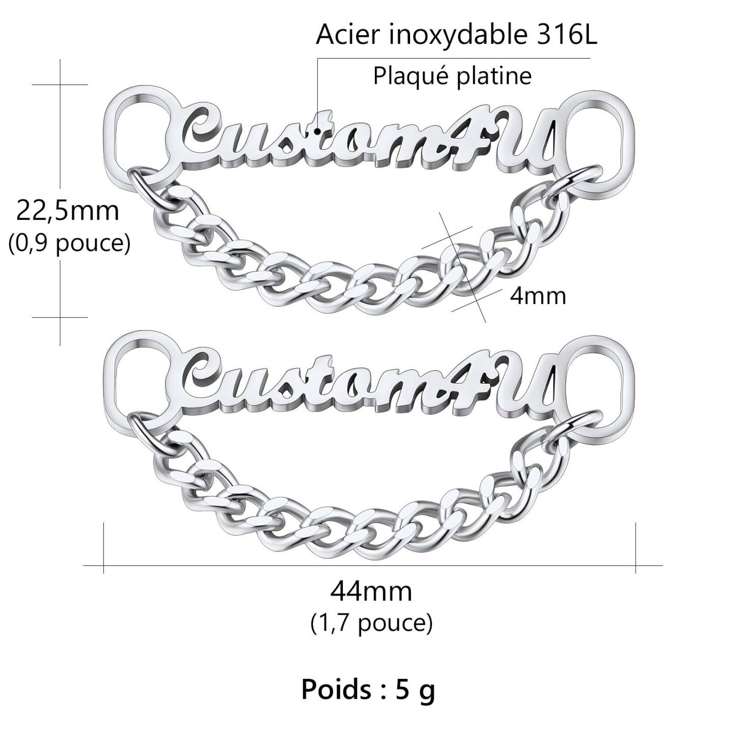 Boucle de Lacet Personnalisée avec Nom (Lot de 2) B Taille