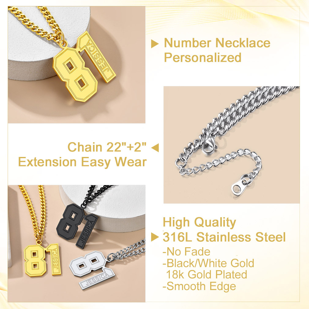  Collier Numéro Personnalisé en Acier Inoxydable avec Gravure Détail