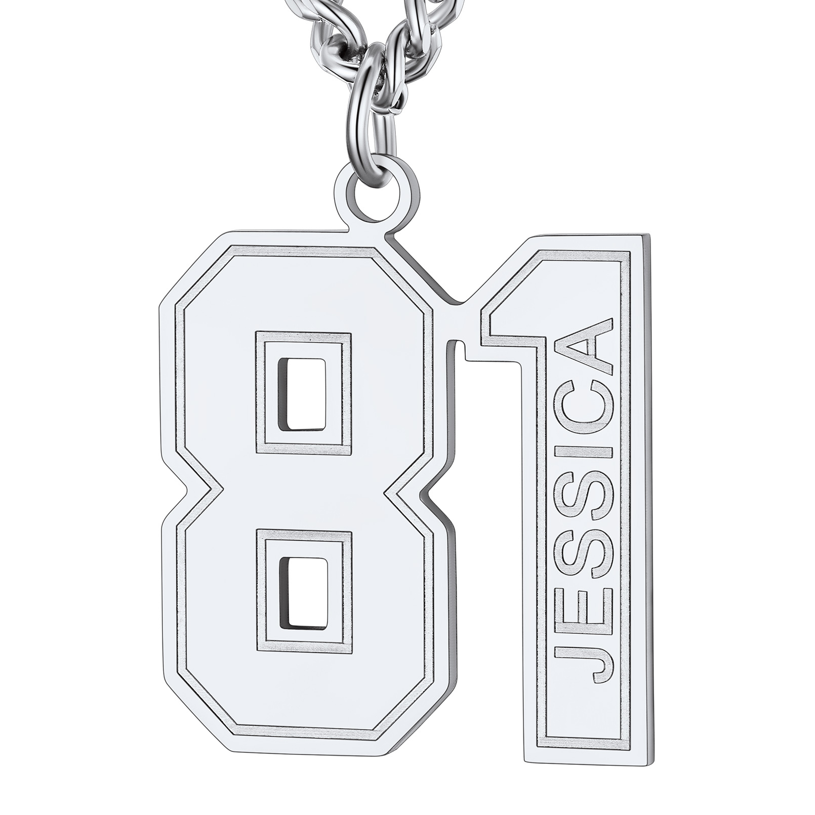  Collier Numéro Personnalisé en Acier Inoxydable avec Gravure Argenté