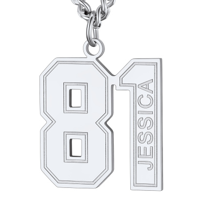  Collier Numéro Personnalisé en Acier Inoxydable avec Gravure Argenté