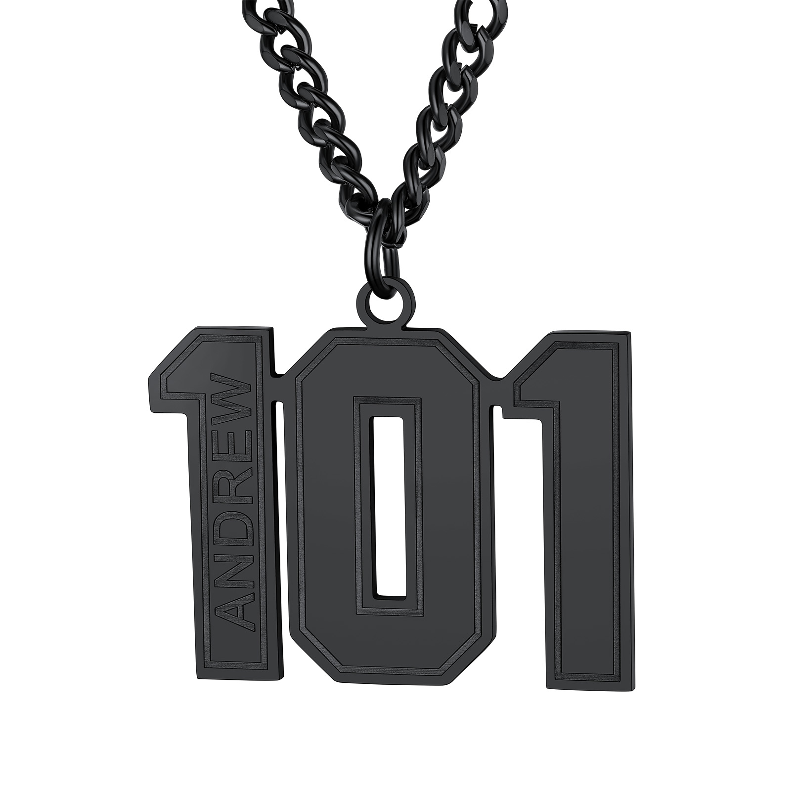  Collier Numéro Personnalisé en Acier Inoxydable Noir