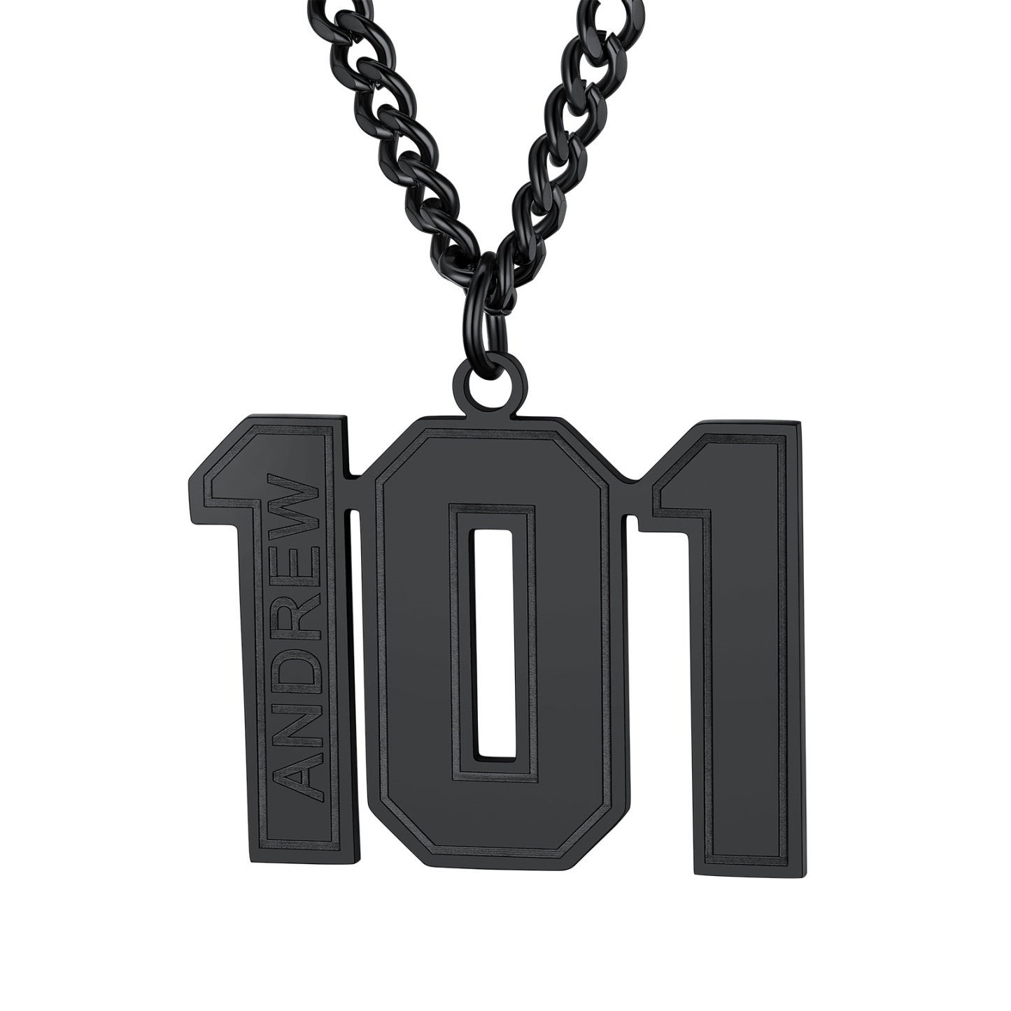  Collier Numéro Personnalisé en Acier Inoxydable Noir