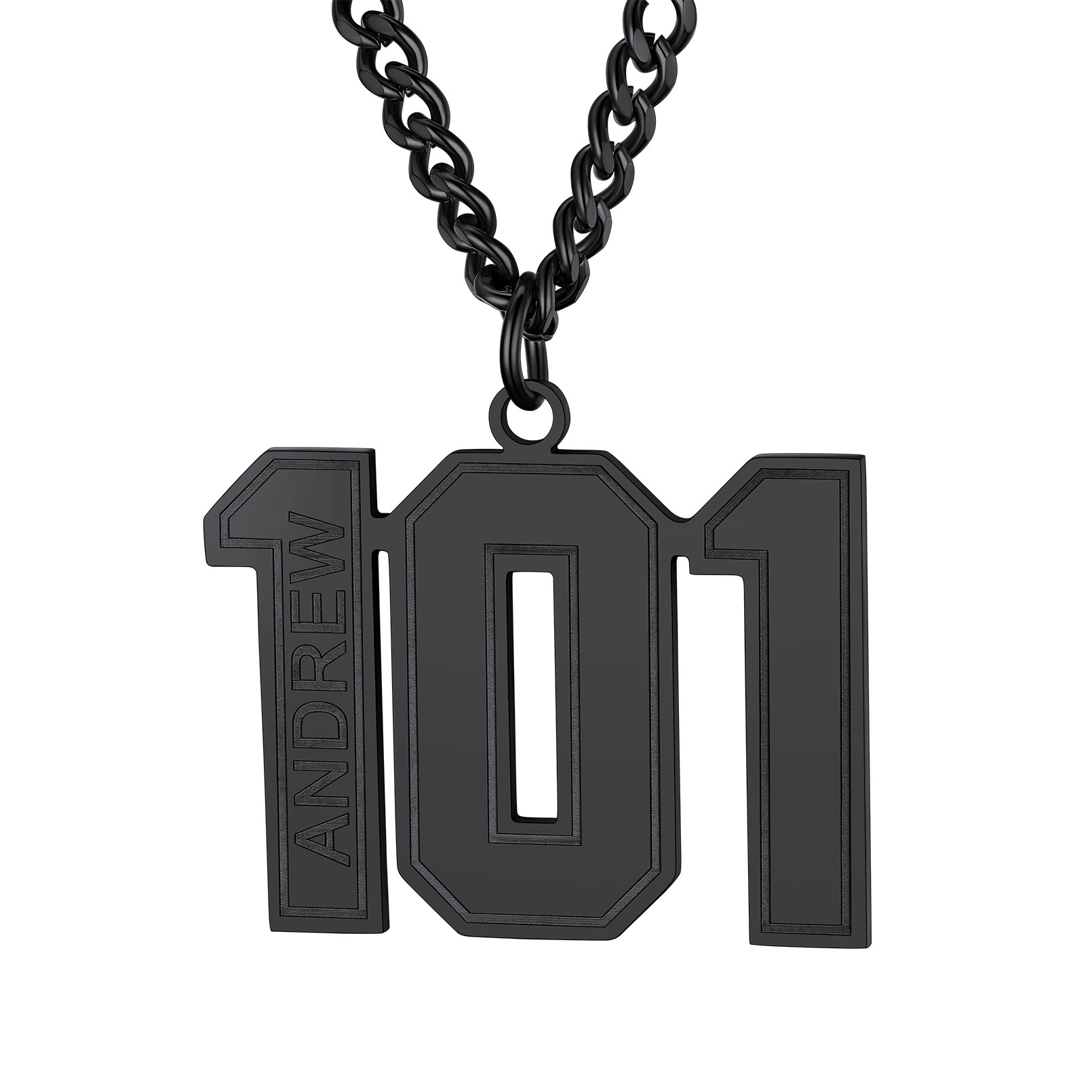  Collier Numéro Personnalisé en Acier Inoxydable Noir