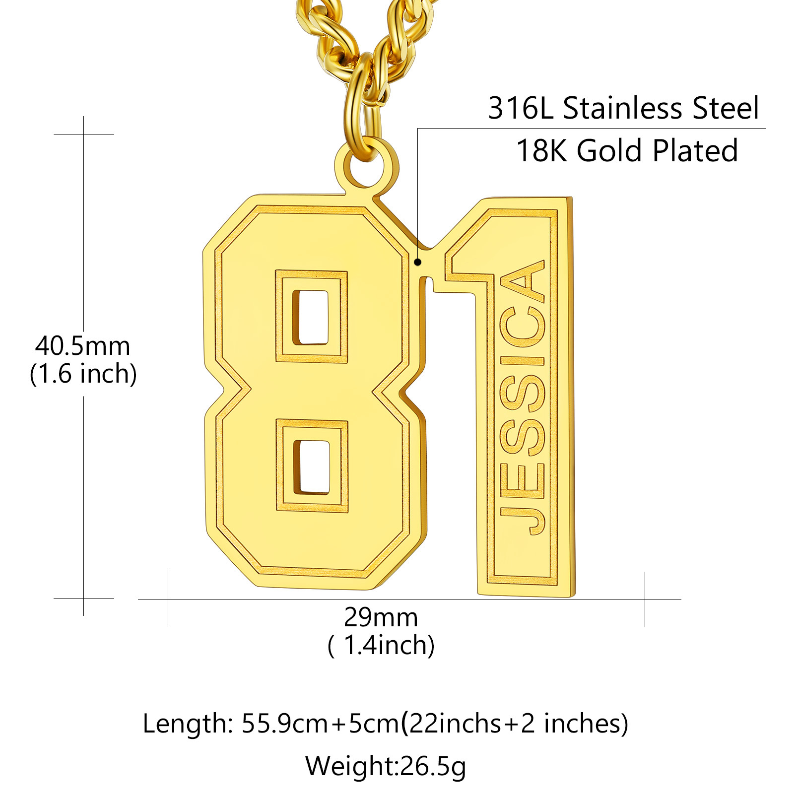  Collier Numéro Personnalisé en Acier Inoxydable avec Gravure Taille