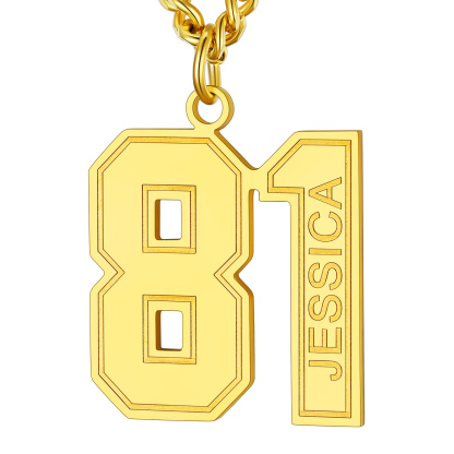  Collier Numéro Personnalisé en Acier Inoxydable avec Gravure Or