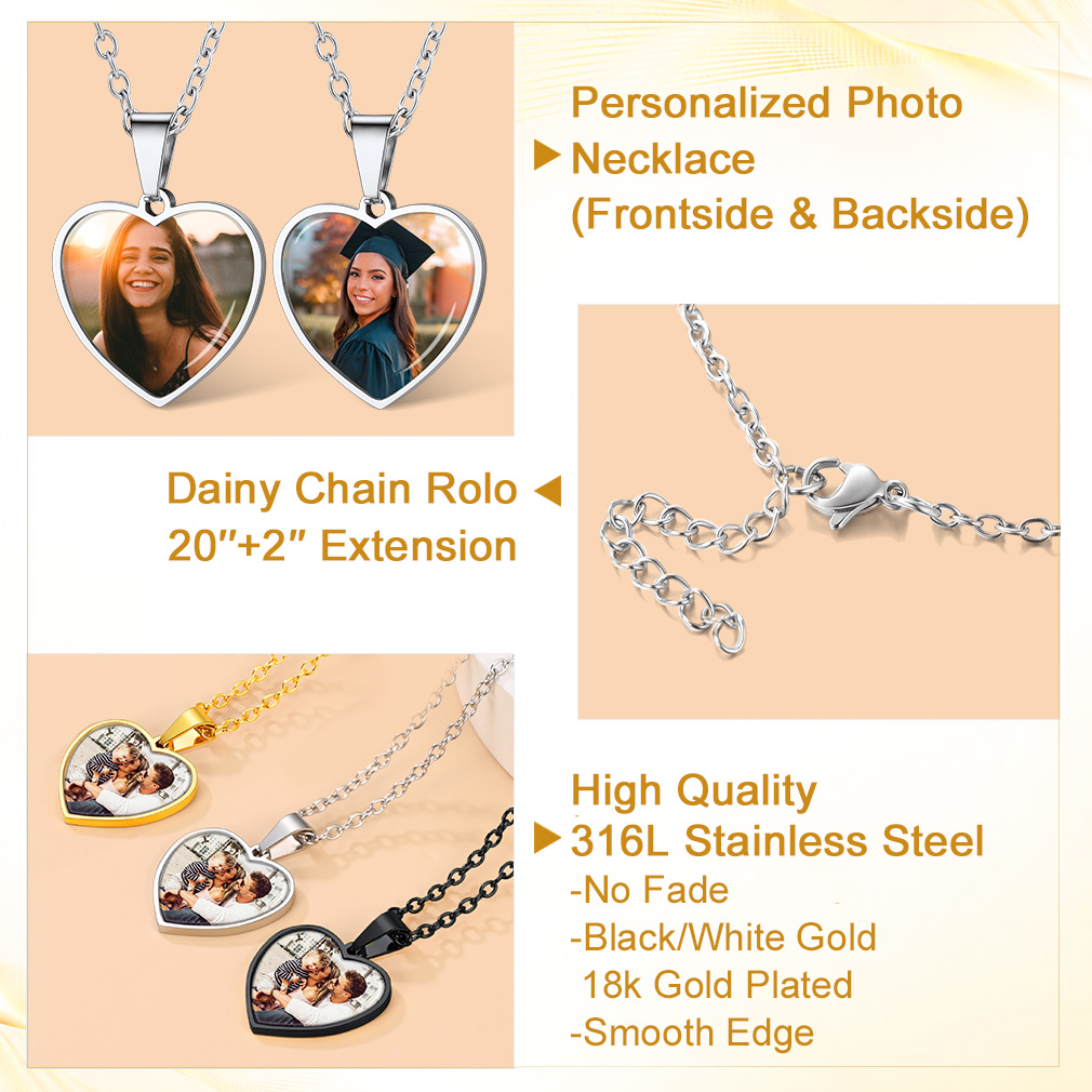 Collier Pendentif Cœur Personnalisé avec 2 Photos pour Femme Détail