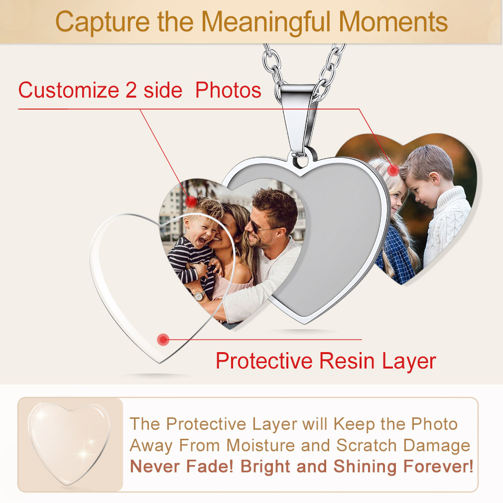 Collier Pendentif Cœur Personnalisé avec 2 Photos pour Femme Protective