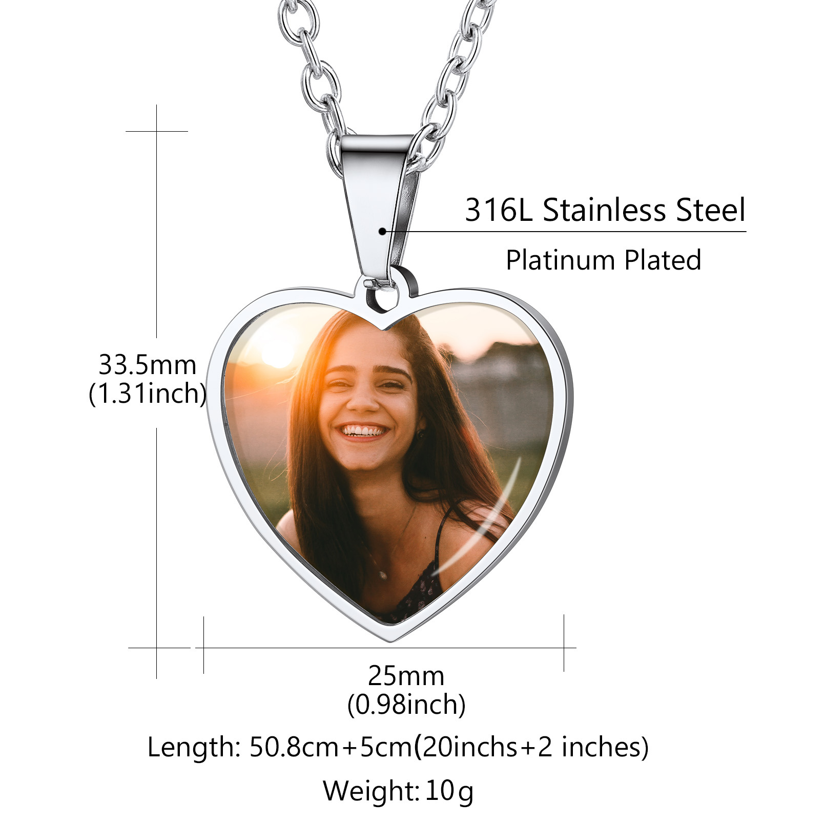 Collier Pendentif Cœur Personnalisé avec 2 Photos pour Femme Taille