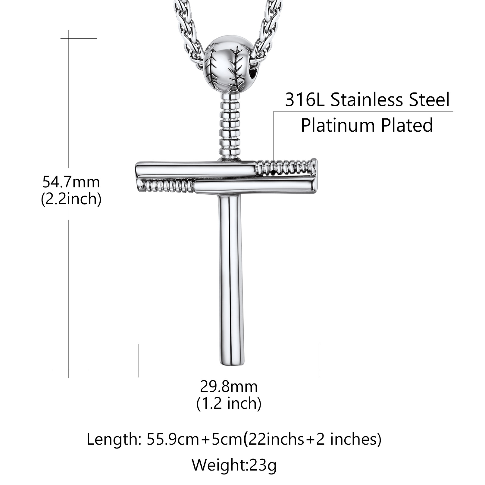 Collier Croix Baseball Personnalisé avec Gravure de Nom pour Homme Taille