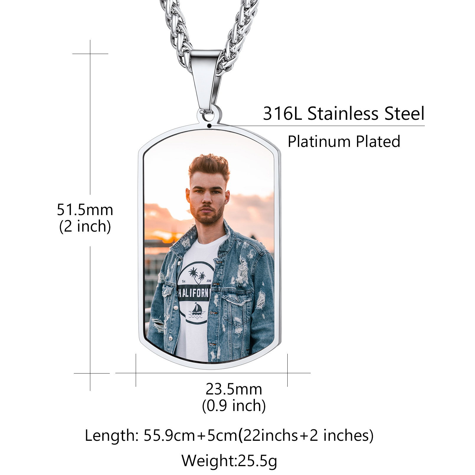 Collier Plaque Militaire Personnalisée avec Photo Recto-Verso Taille