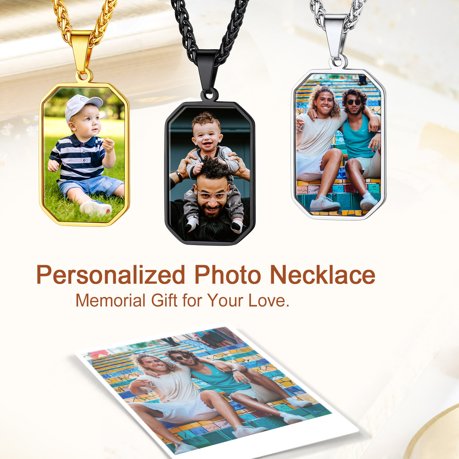 Pendentif Plaque Personnalisée avec Photo pour Homme