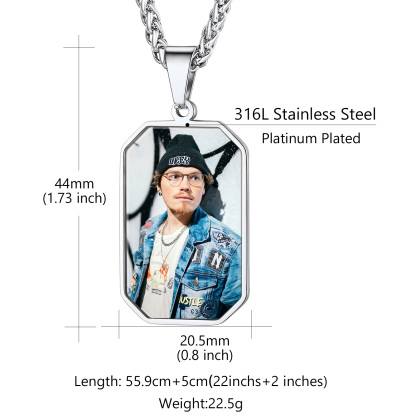 Pendentif Plaque Militaire Personnalisée avec Photo pour Homme Taille