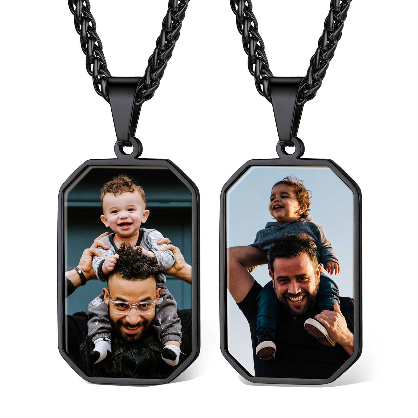 Pendentif Plaque Militaire Personnalisée avec Photo pour Homme Noir
